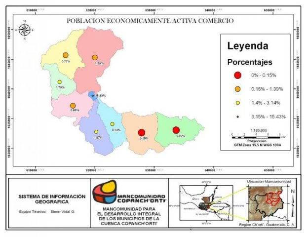Población Económicamente Activa por Comercio, Jocotán, Chiquimula, Guatemala